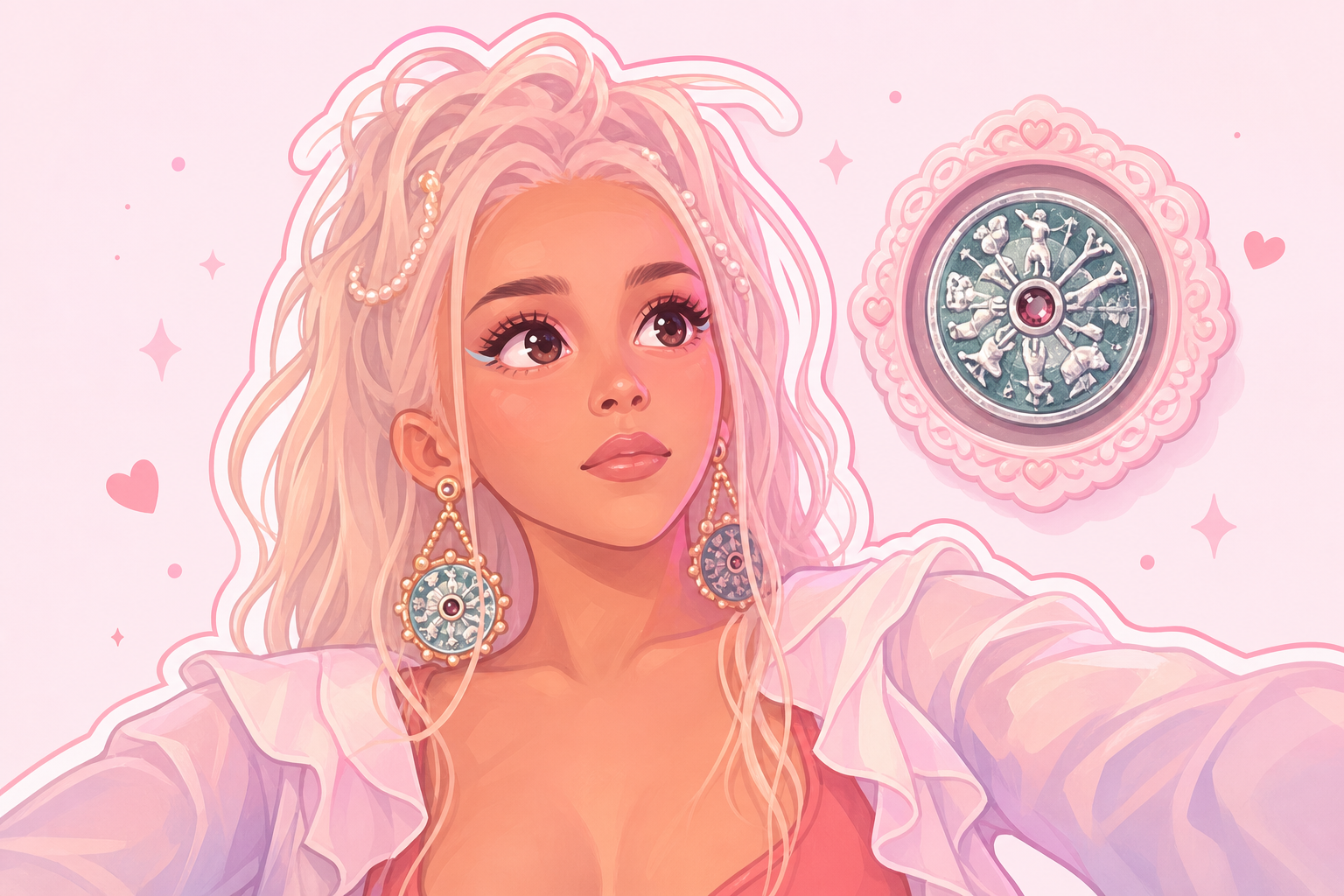 Portrait sticker with hearts and stars around the face
